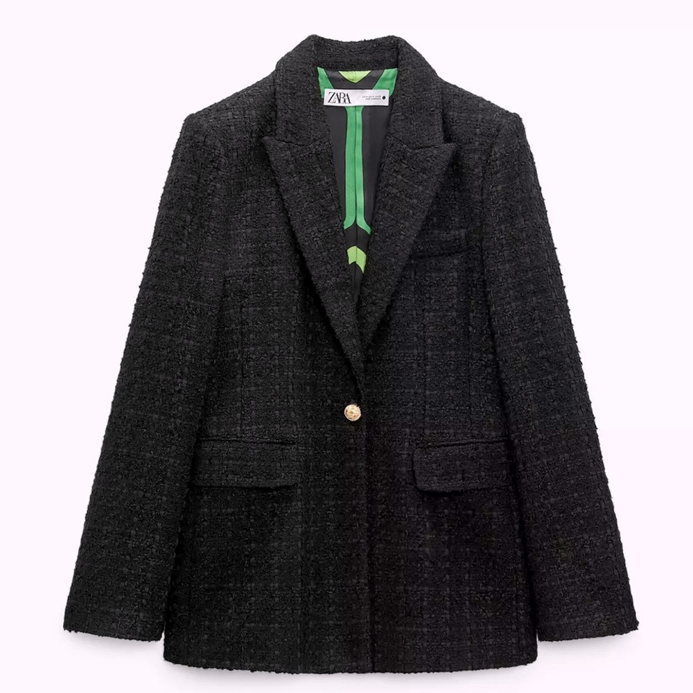 Zara Tweed One Button Blazer
